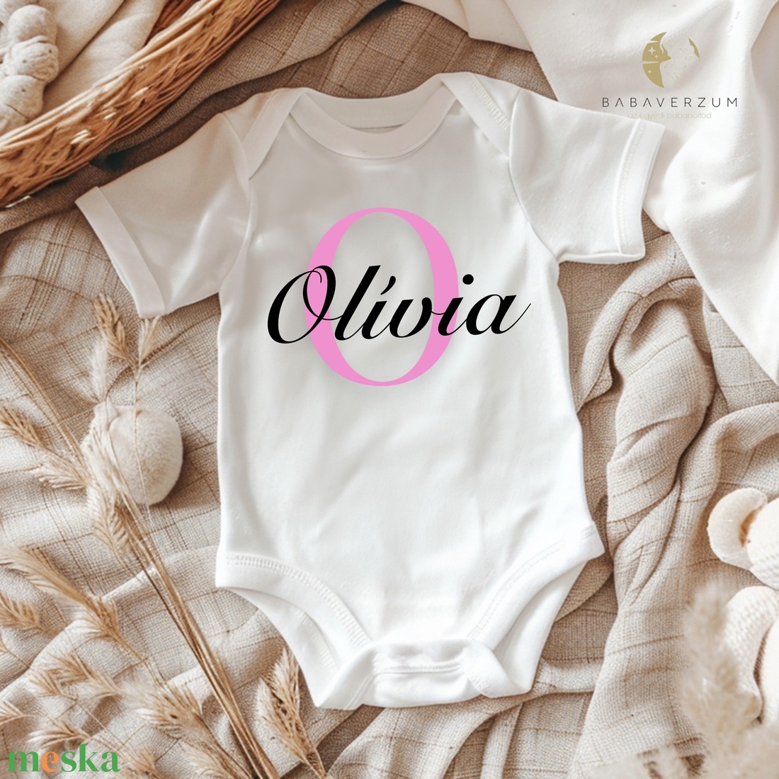 Monogramos, névre szóló body, rózsaszín-fekete fóliával, rövid/ hosszú ujjú - ruha & divat - gyerekruha - Meska.hu