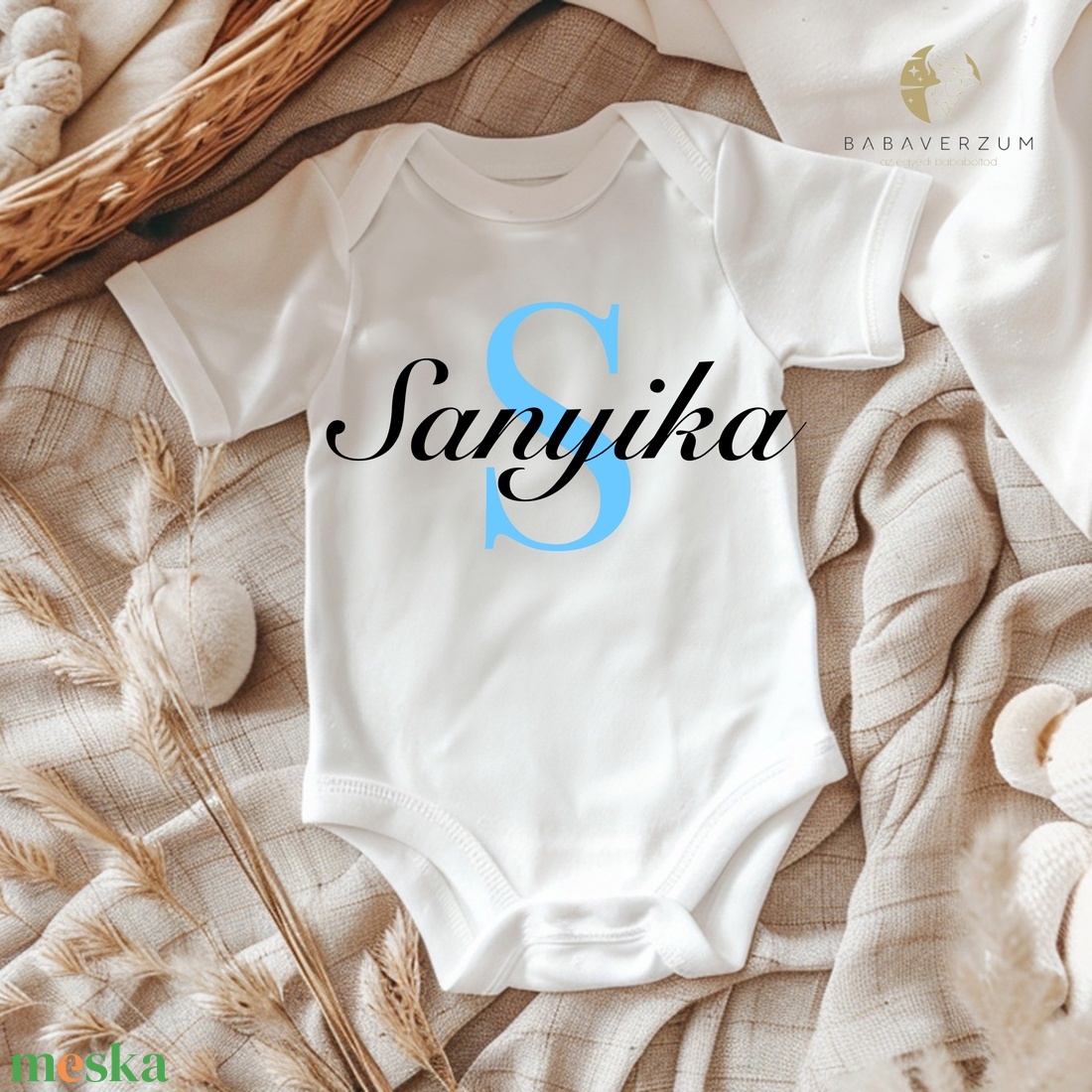 Monogramos, névre szóló body, kék-fekete fóliával, rövid/ hosszú ujjú - ruha & divat - gyerekruha - Meska.hu