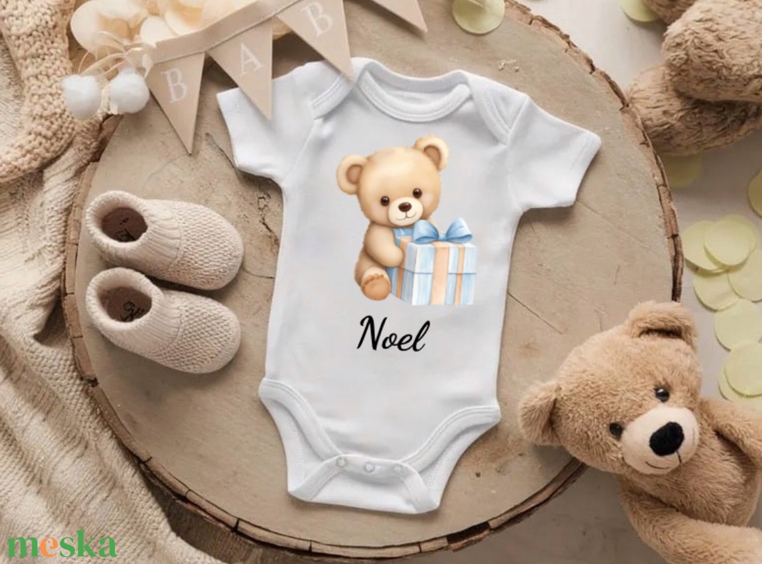 Névre szóló body, kék maci  mintával, rövid/ hosszú ujjú - otthon & életmód - babaszoba, gyerekszoba - babatakaró, gyerek pléd - Meska.hu