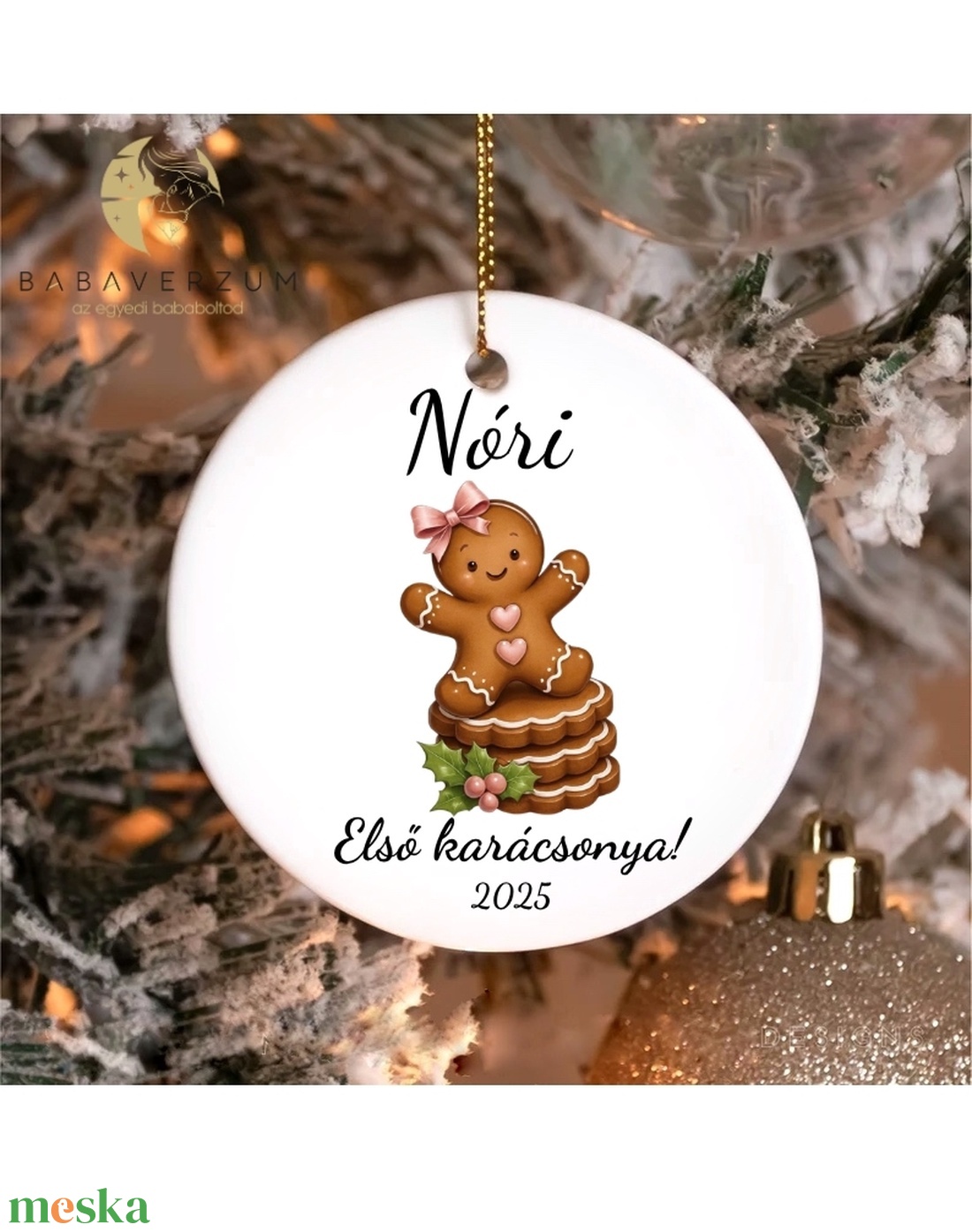 Névre szóló, első karácsonyos dísz, mézeskalács mintával - karácsony - karácsonyi lakásdekoráció - karácsonyfadíszek - Meska.hu
