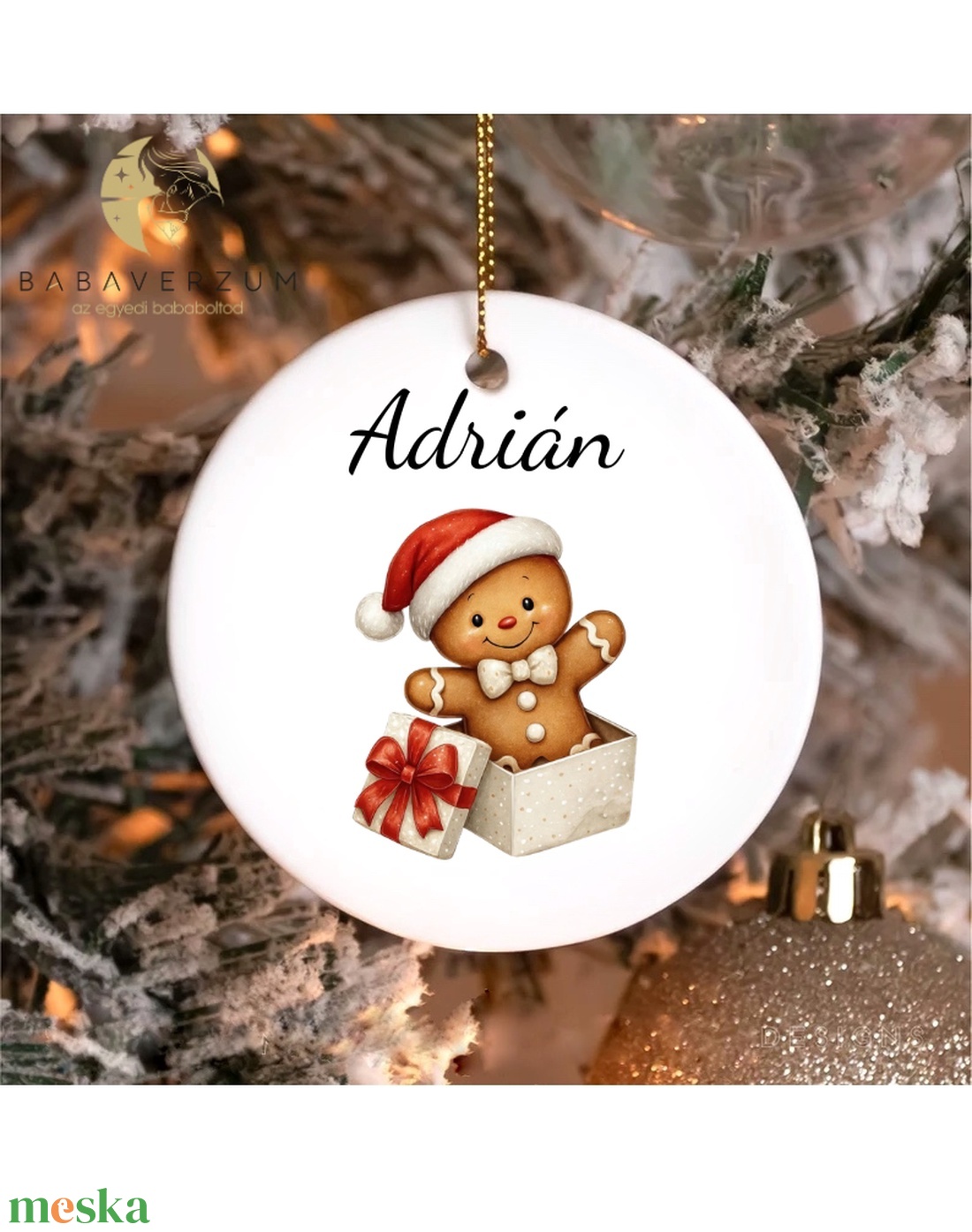 Névre szóló, karácsonyfa dísz, mézeskalács mintával - karácsony - karácsonyi lakásdekoráció - karácsonyfadíszek - Meska.hu