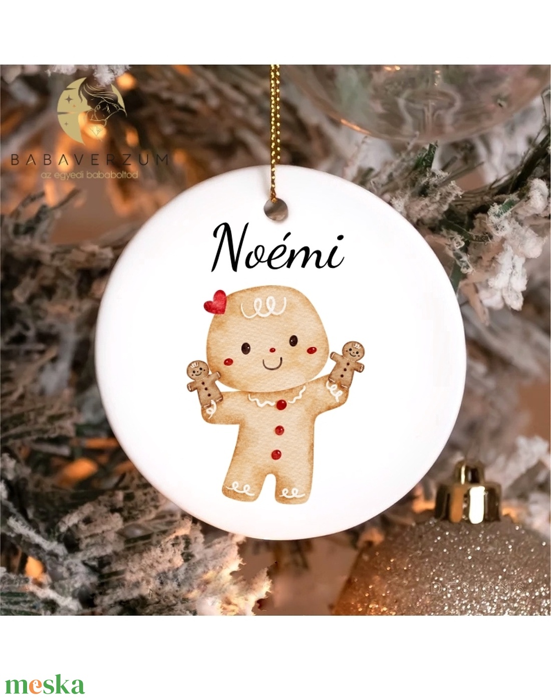 Névre szóló, karácsonyfa dísz, mézeskalács  mintával - karácsony - karácsonyi lakásdekoráció - karácsonyfadíszek - Meska.hu