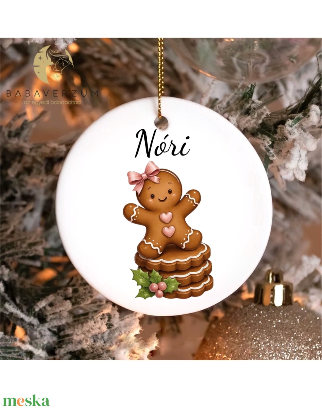 Névre szóló, karácsonyfa dísz, mézeskalács  mintával - karácsony - karácsonyi lakásdekoráció - karácsonyfadíszek - Meska.hu