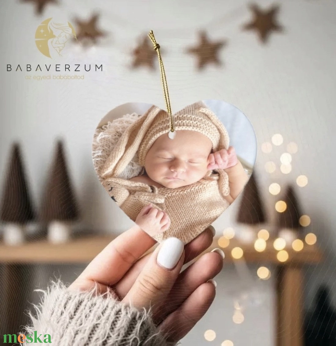 Szív alakú, akril fényképes, karácsonyfa dísz - karácsony - karácsonyi lakásdekoráció - karácsonyfadíszek - Meska.hu