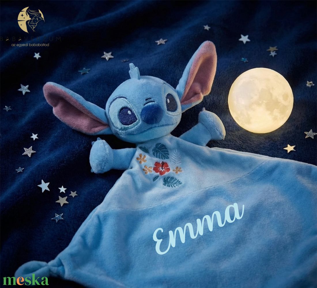Egyedi névre szóló Disney Stitch szundikendő  - baba - mama - baba játékok - szundikendő, alvóka - Meska.hu