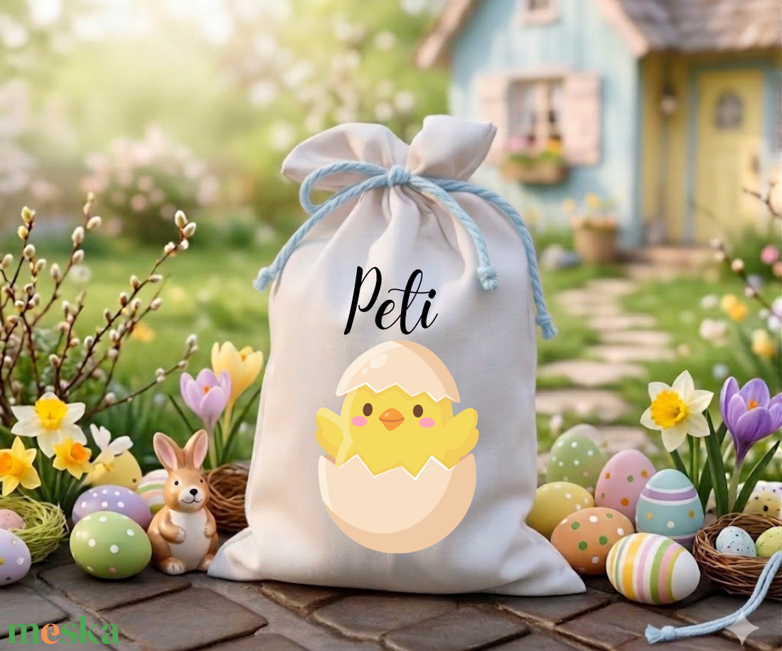 Névre szóló húsvéti tojásgyűjtő zsák  - ünnepi díszek, dekorációk - húsvéti díszek és dekorációk - húsvéti tojástartó - Meska.hu