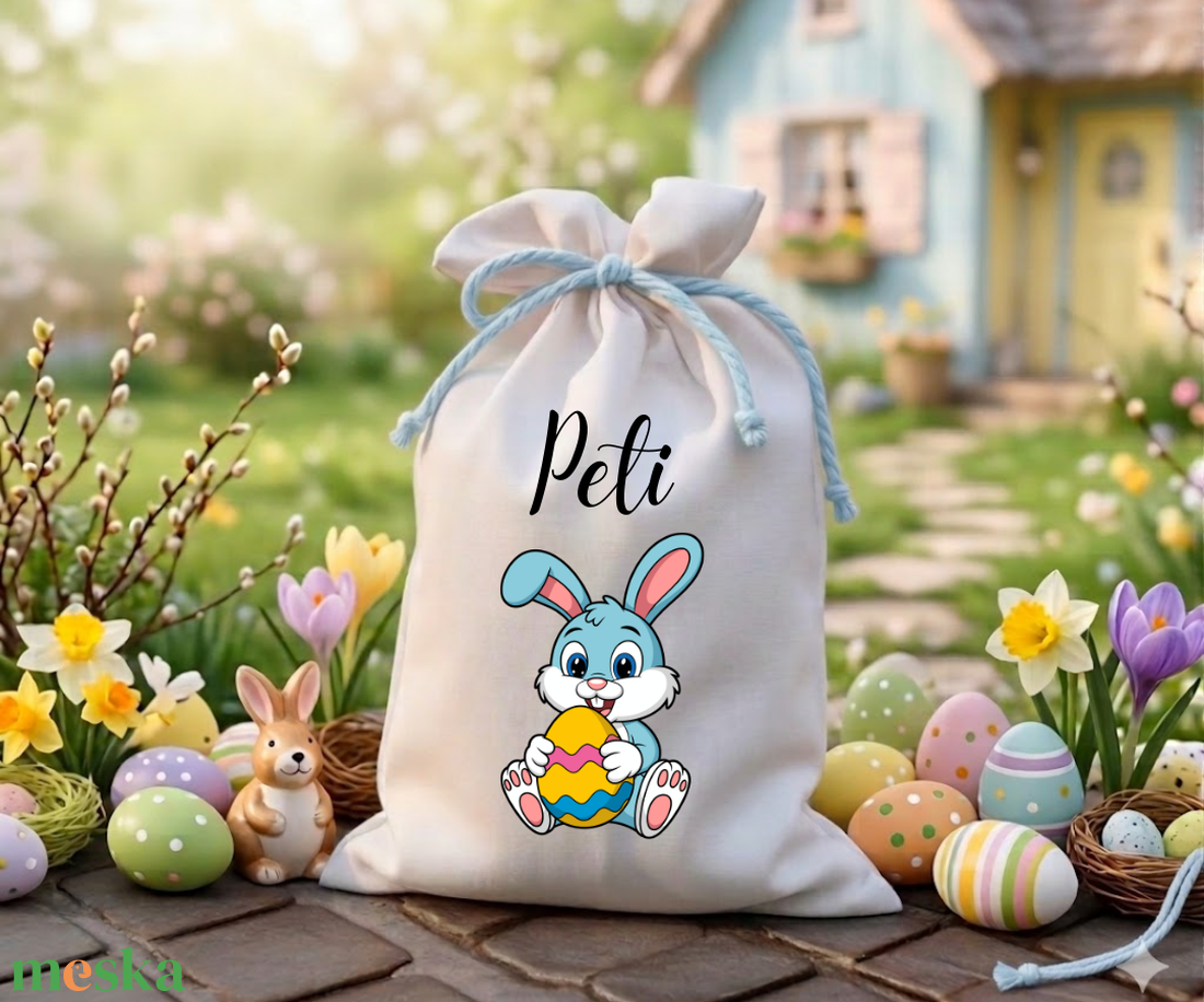 Névre szóló húsvéti tojásgyűjtő zsák  - ünnepi díszek, dekorációk - húsvéti díszek és dekorációk - húsvéti tojástartó - Meska.hu