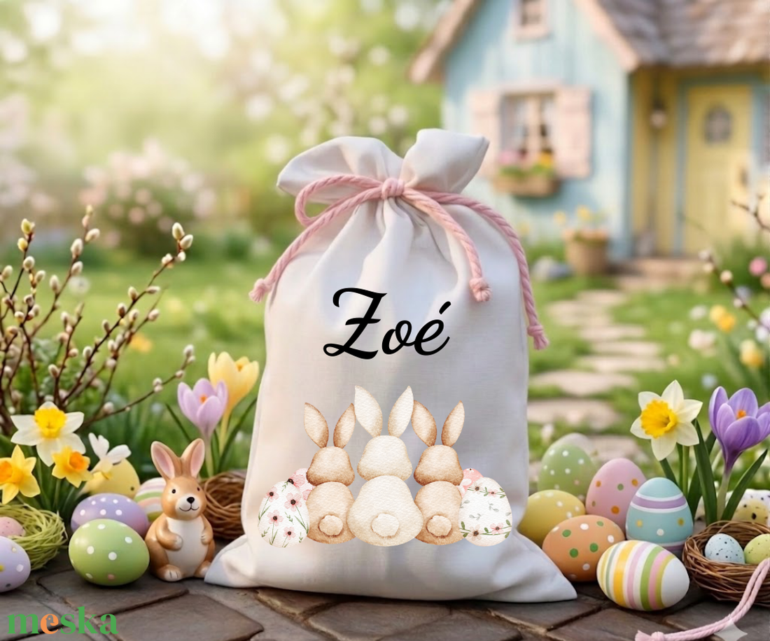 Névre szóló húsvéti tojásgyűjtő zsák  - ünnepi díszek, dekorációk - húsvéti díszek és dekorációk - húsvéti tojástartó - Meska.hu