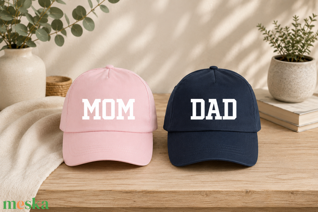 MOM - DAD páros sapka - Egyedi felirattal - baba - mama - babaemlékek - bababejelentők - Meska.hu