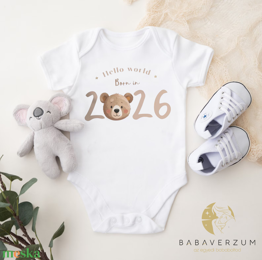Bababejelentő body maci mintával, dátummal - baba - mama - babaemlékek - bababejelentők - Meska.hu