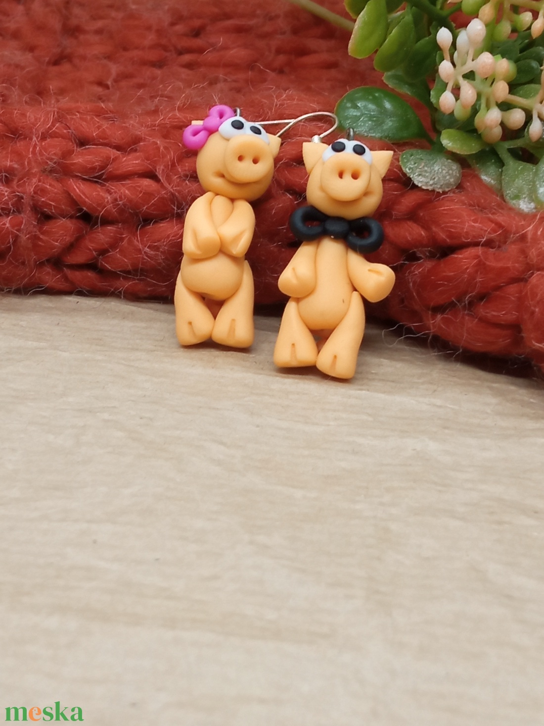 Malac pár gyurma fülbevaló - ékszer - fülbevaló - lógó fülbevaló - Meska.hu