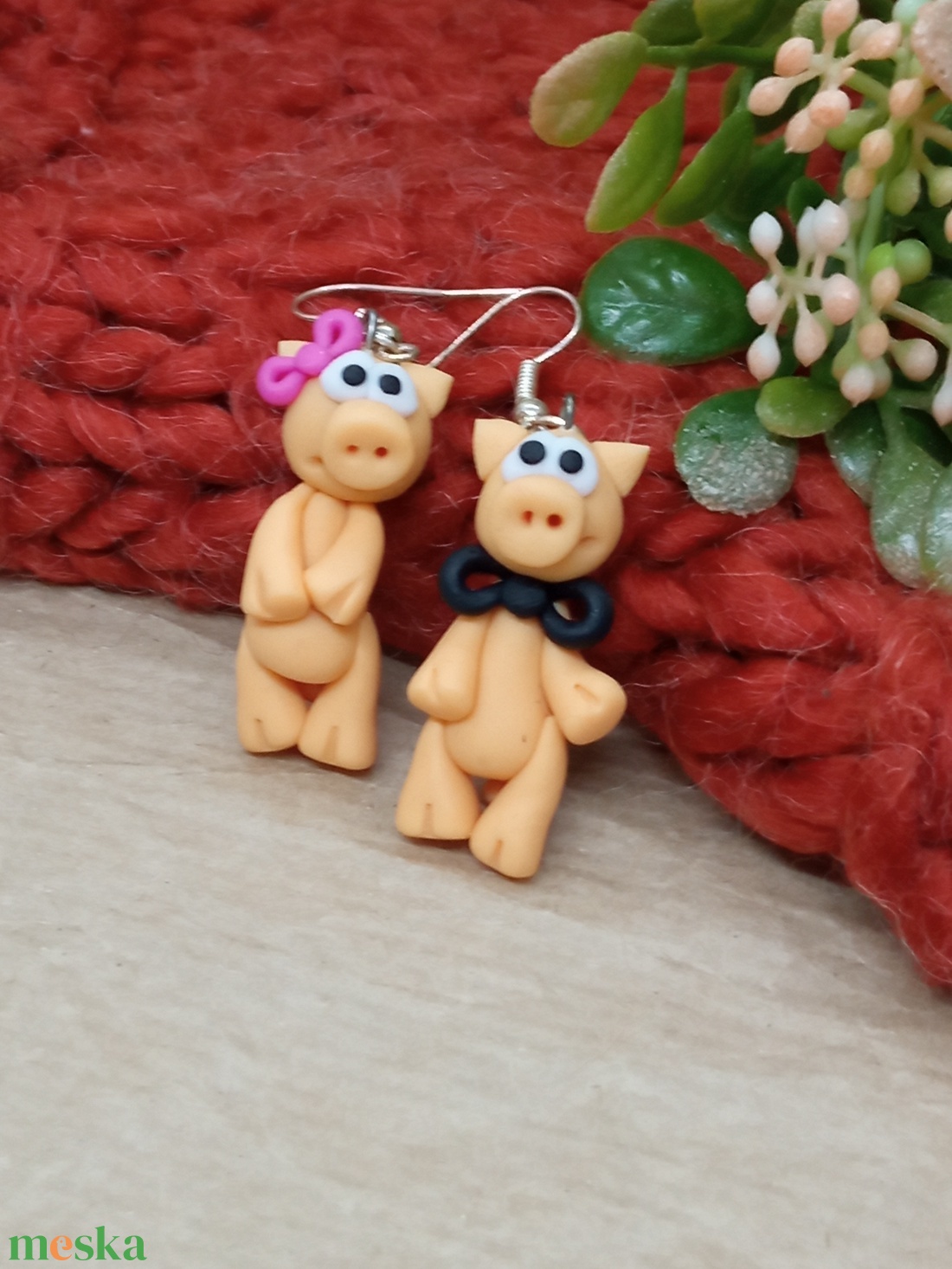 Malac pár gyurma fülbevaló - ékszer - fülbevaló - lógó fülbevaló - Meska.hu