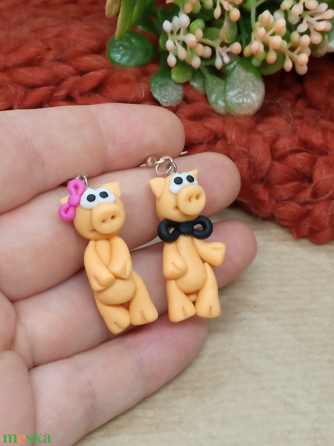 Malac pár gyurma fülbevaló - ékszer - fülbevaló - lógó fülbevaló - Meska.hu