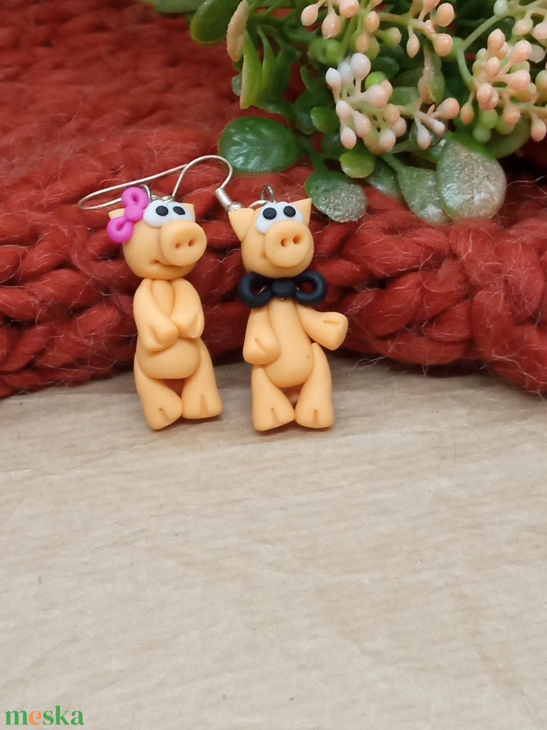 Malac pár gyurma fülbevaló - ékszer - fülbevaló - lógó fülbevaló - Meska.hu