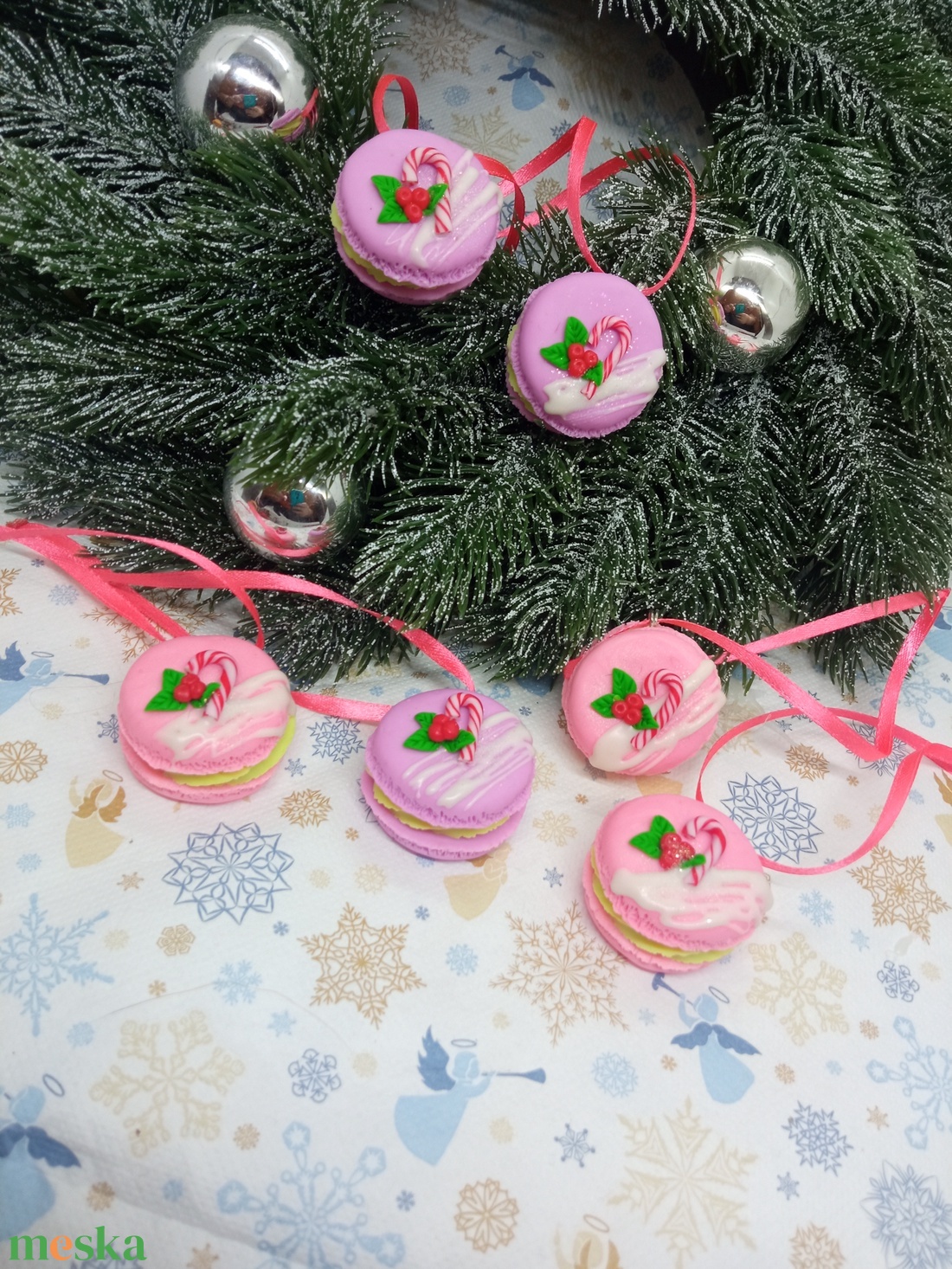 Rózsaszín vaníliás Macaron Karácsonyfadísz szett ,gyermekbarát karácsonyfadísz, karácsonyi dekor  - karácsony - karácsonyi lakásdekoráció - karácsonyfadíszek - Meska.hu
