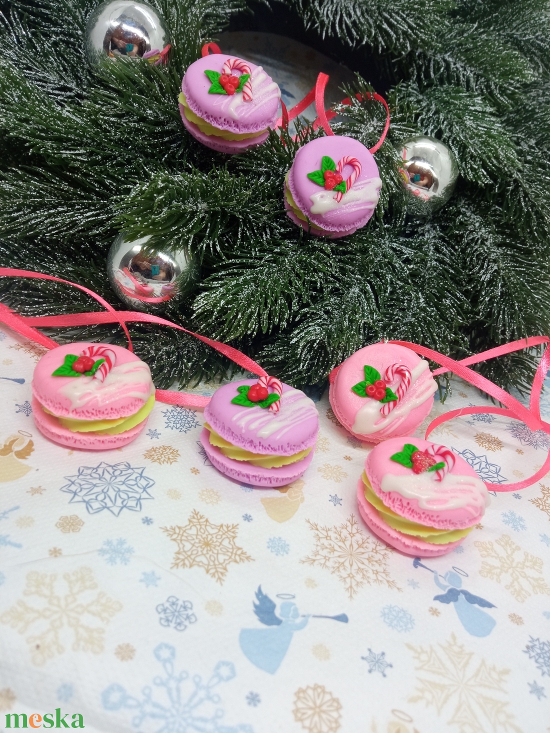 Rózsaszín vaníliás Macaron Karácsonyfadísz szett ,gyermekbarát karácsonyfadísz, karácsonyi dekor  - karácsony - karácsonyi lakásdekoráció - karácsonyfadíszek - Meska.hu