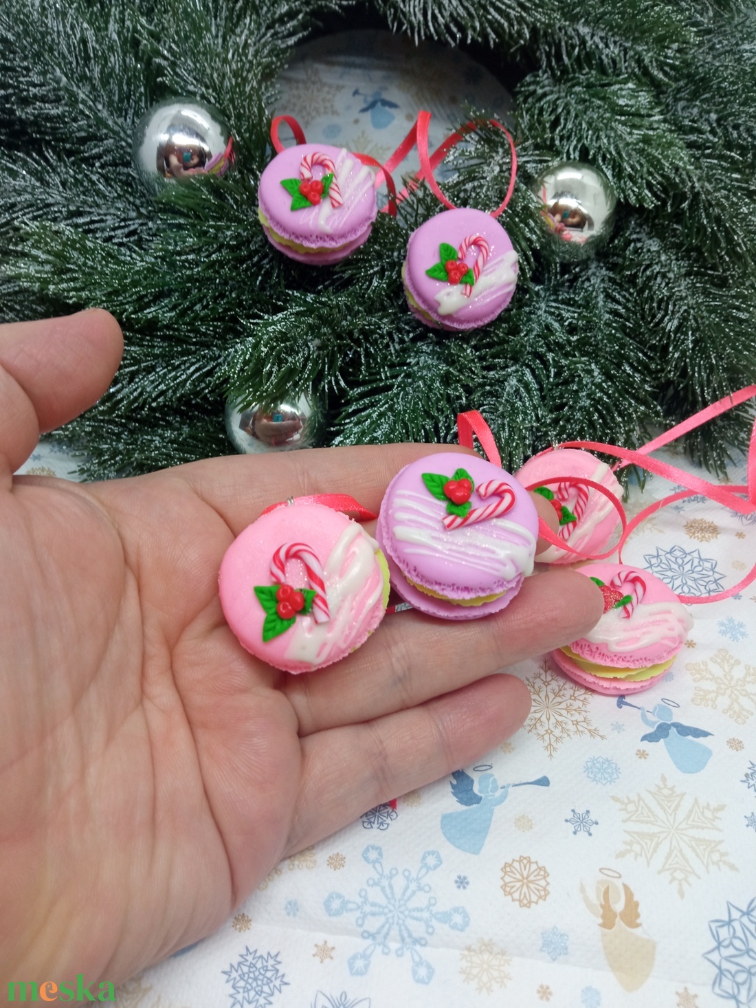 Rózsaszín vaníliás Macaron Karácsonyfadísz szett ,gyermekbarát karácsonyfadísz, karácsonyi dekor  - karácsony - karácsonyi lakásdekoráció - karácsonyfadíszek - Meska.hu