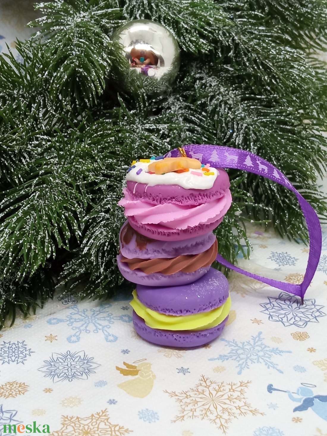 Macaron torony Karácsonyfadísz gyermekbarát karácsonyfadísz, karácsonyi dekor  - karácsony - karácsonyi lakásdekoráció - karácsonyfadíszek - Meska.hu