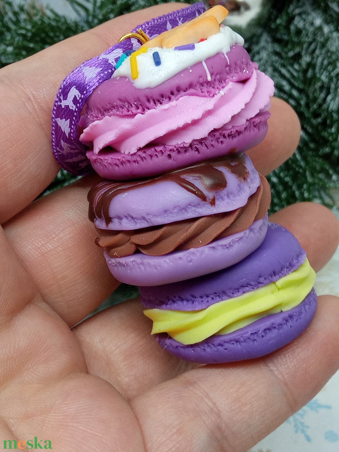 Macaron torony Karácsonyfadísz gyermekbarát karácsonyfadísz, karácsonyi dekor  - karácsony - karácsonyi lakásdekoráció - karácsonyfadíszek - Meska.hu