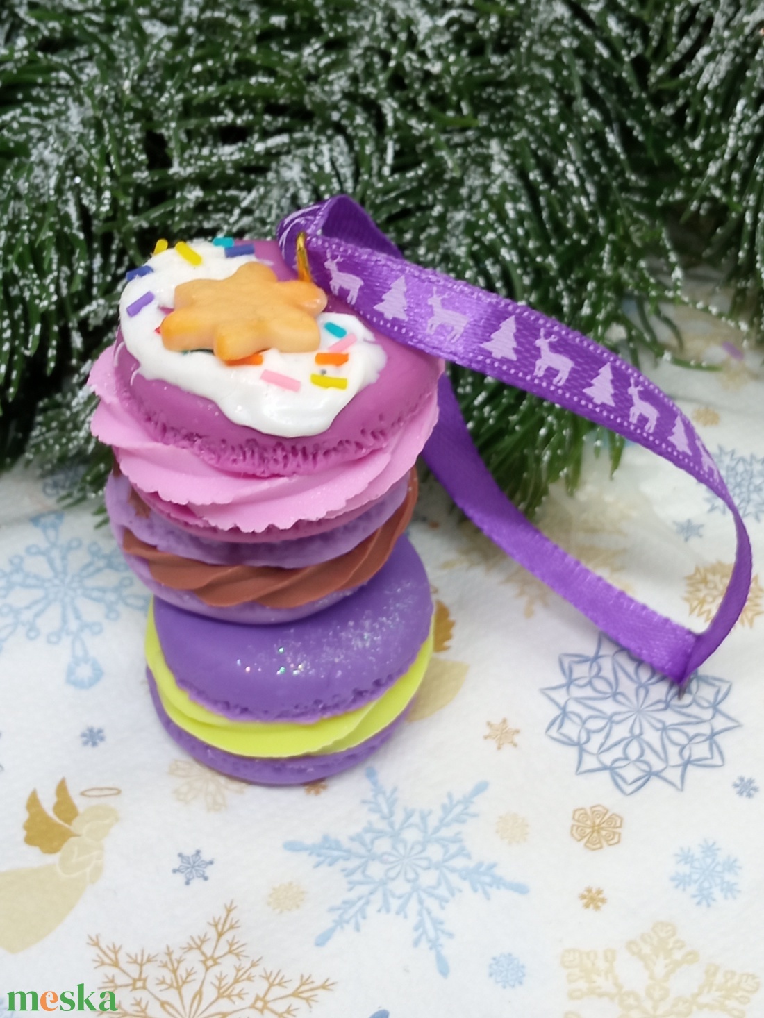 Macaron torony Karácsonyfadísz gyermekbarát karácsonyfadísz, karácsonyi dekor  - karácsony - karácsonyi lakásdekoráció - karácsonyfadíszek - Meska.hu