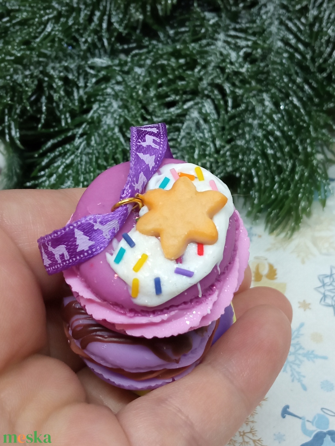 Macaron torony Karácsonyfadísz gyermekbarát karácsonyfadísz, karácsonyi dekor  - karácsony - karácsonyi lakásdekoráció - karácsonyfadíszek - Meska.hu