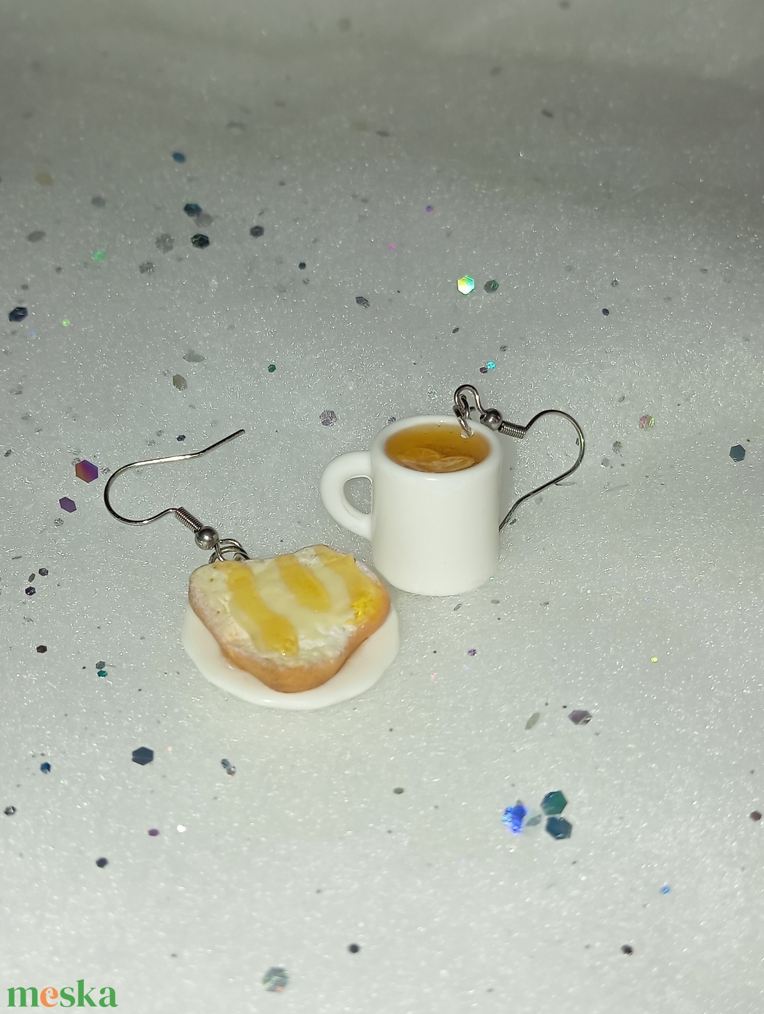 Vajas mézes kenyér citromos teával fülbevaló  - ékszer - fülbevaló - lógó fülbevaló - Meska.hu