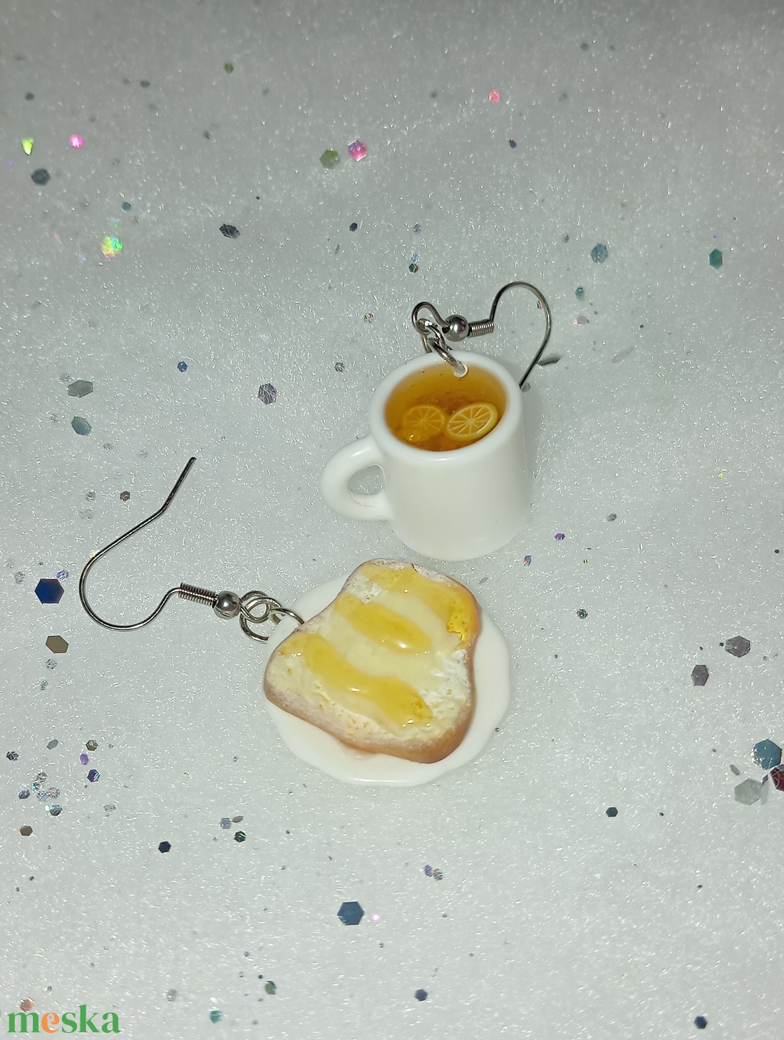 Vajas mézes kenyér citromos teával fülbevaló  - ékszer - fülbevaló - lógó fülbevaló - Meska.hu