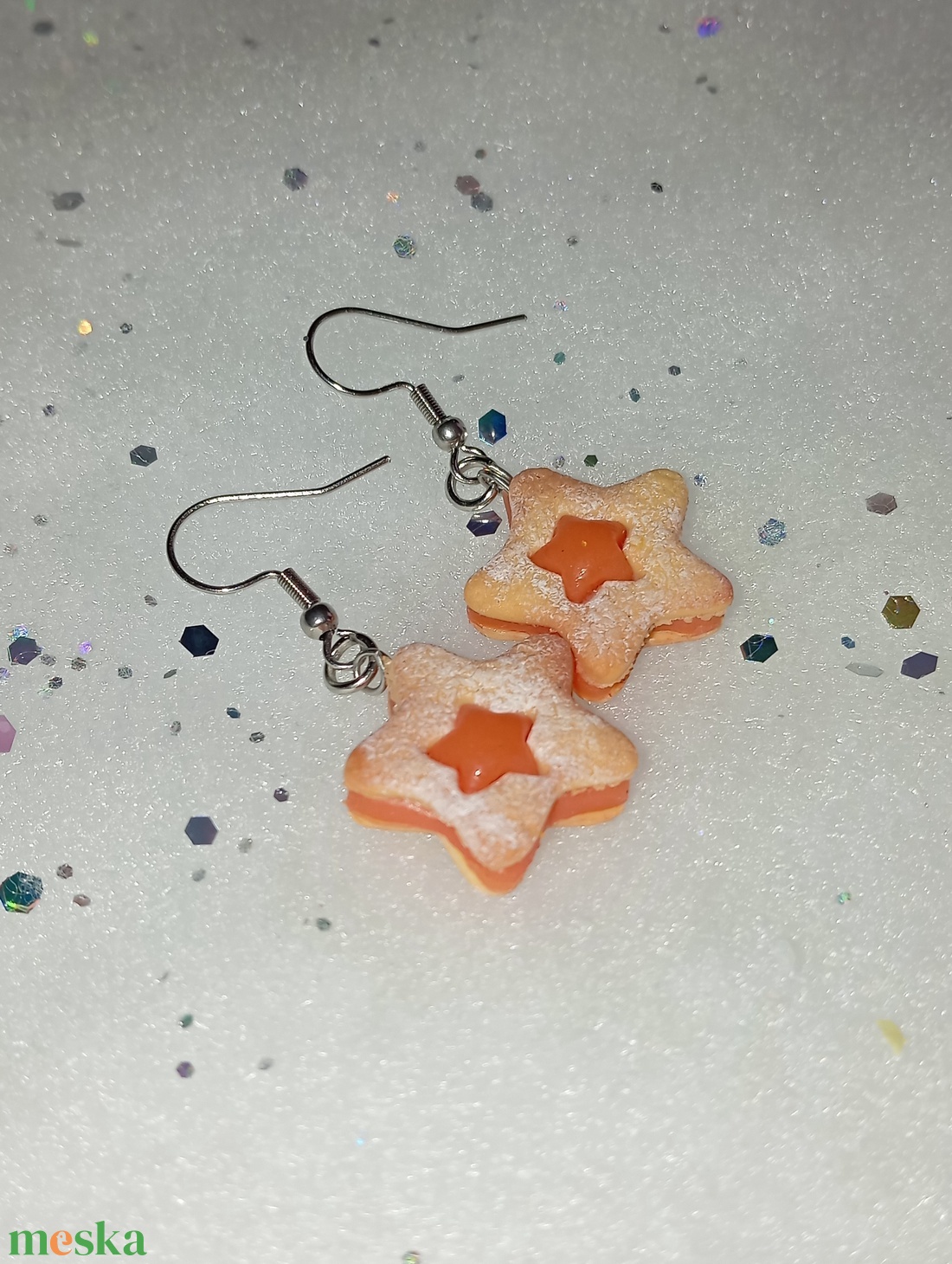Karácsonyi linzer csillag fülbevaló   - ékszer - fülbevaló - lógó fülbevaló - Meska.hu