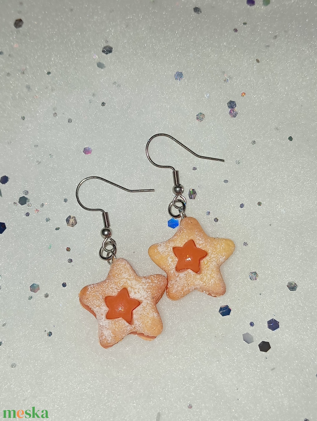 Karácsonyi linzer csillag fülbevaló   - ékszer - fülbevaló - lógó fülbevaló - Meska.hu