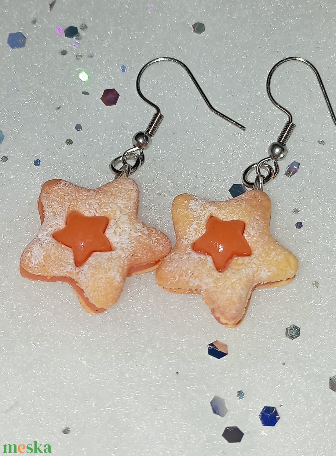 Karácsonyi linzer csillag fülbevaló   - ékszer - fülbevaló - lógó fülbevaló - Meska.hu