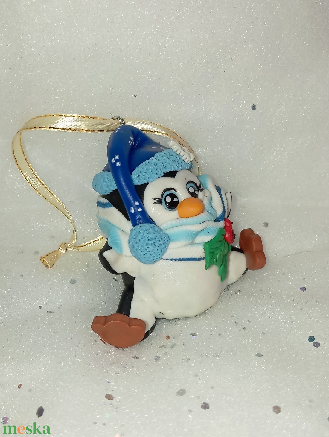 Cuki sapis sálas Pingvin Karácsonyfadísz - karácsony - karácsonyi lakásdekoráció - karácsonyfadíszek - Meska.hu