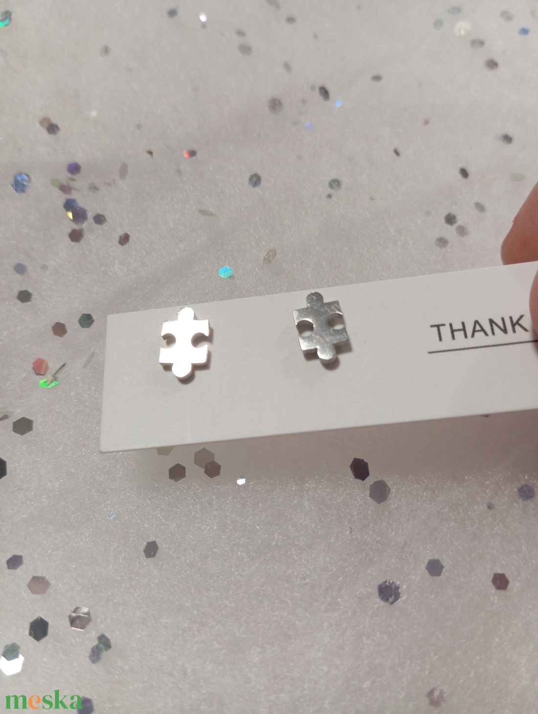 Nemesacél Pici  puzzle bedugós fülbevaló   - ékszer - fülbevaló - pötty fülbevaló - Meska.hu