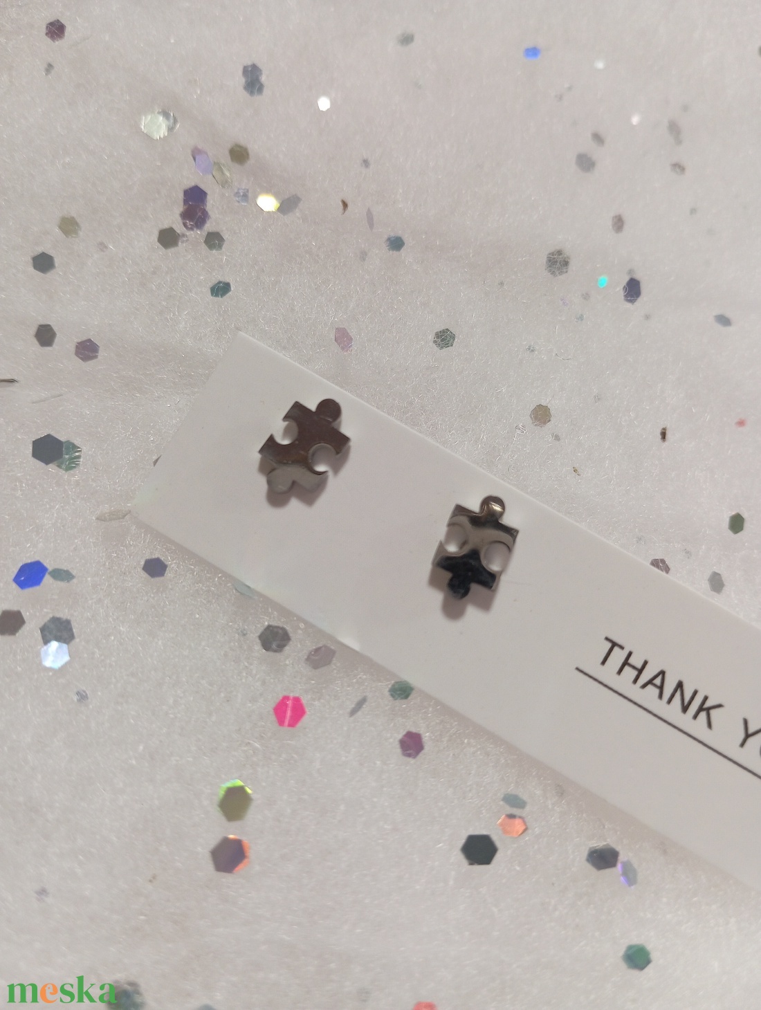 Nemesacél Pici  puzzle bedugós fülbevaló   - ékszer - fülbevaló - pötty fülbevaló - Meska.hu