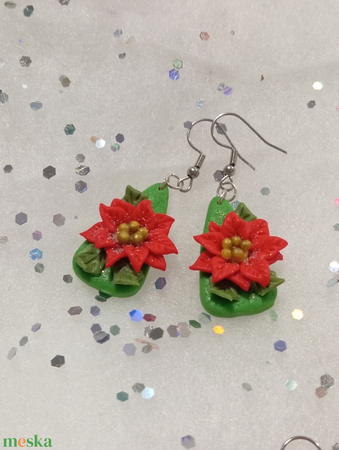 A tél Királynője Mikulás virág fülbevaló   - ékszer - fülbevaló - lógó fülbevaló - Meska.hu