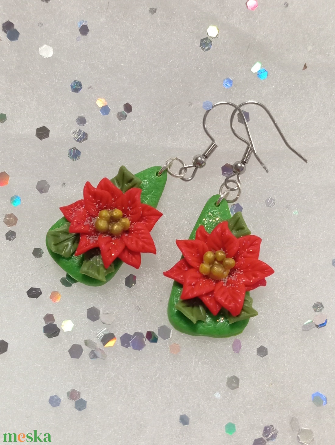 A tél Királynője Mikulás virág fülbevaló   - ékszer - fülbevaló - lógó fülbevaló - Meska.hu