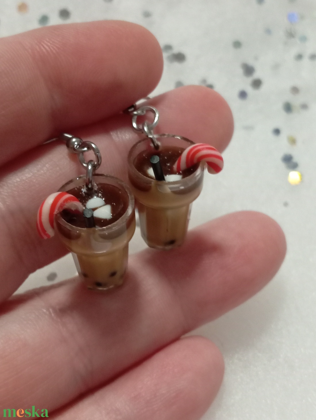 Karácsonyi Bubi kávé fülbevaló   - ékszer - fülbevaló - lógó fülbevaló - Meska.hu