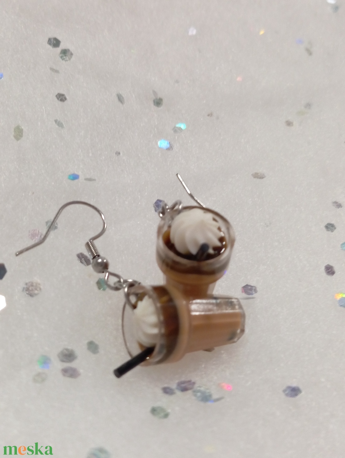 Bubi kávé habbal fülbevaló   - ékszer - fülbevaló - lógó fülbevaló - Meska.hu