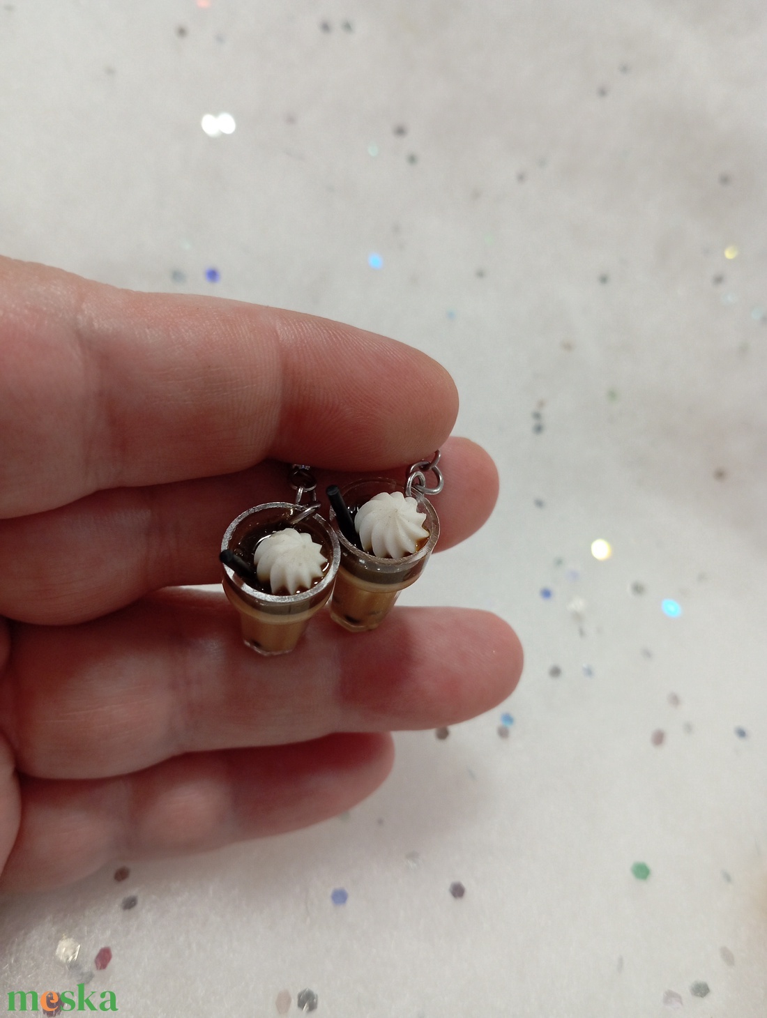 Bubi kávé habbal fülbevaló   - ékszer - fülbevaló - lógó fülbevaló - Meska.hu