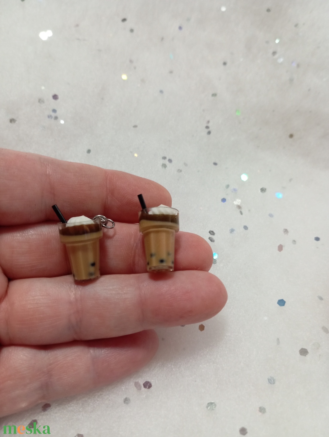 Bubi kávé habbal fülbevaló   - ékszer - fülbevaló - lógó fülbevaló - Meska.hu