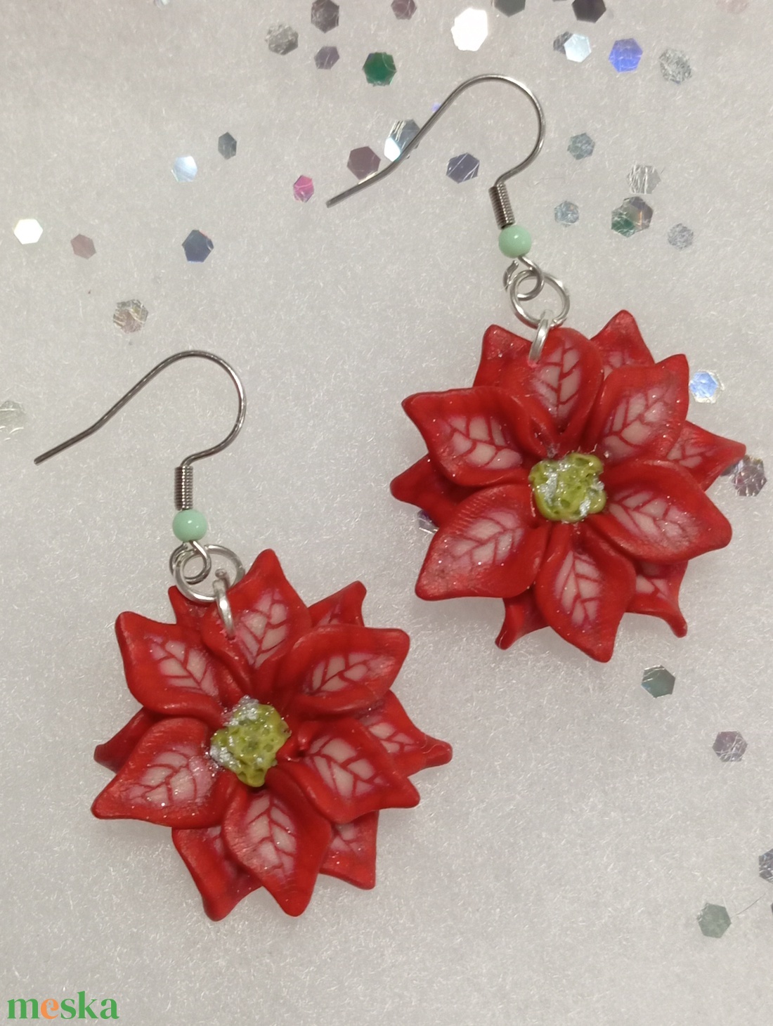 Millefiori Mikulás virág fülbevaló   - ékszer - fülbevaló - lógó fülbevaló - Meska.hu