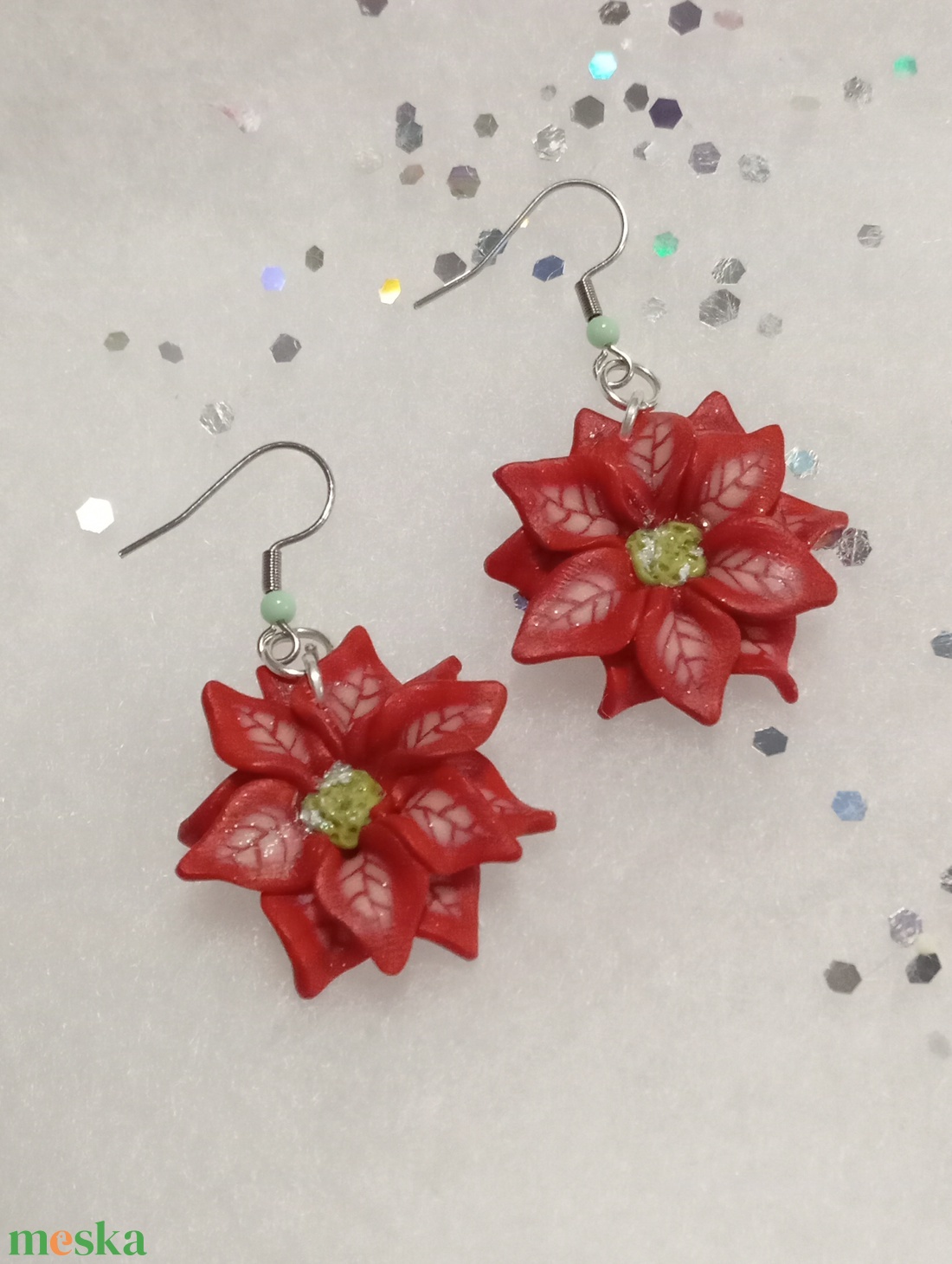 Millefiori Mikulás virág fülbevaló   - ékszer - fülbevaló - lógó fülbevaló - Meska.hu