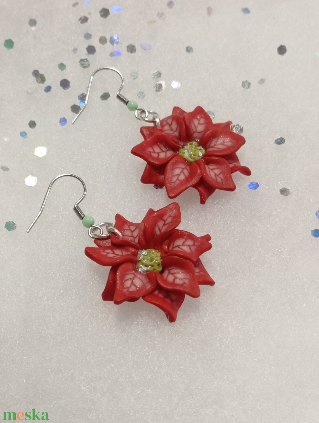 Millefiori Mikulás virág fülbevaló   - ékszer - fülbevaló - lógó fülbevaló - Meska.hu