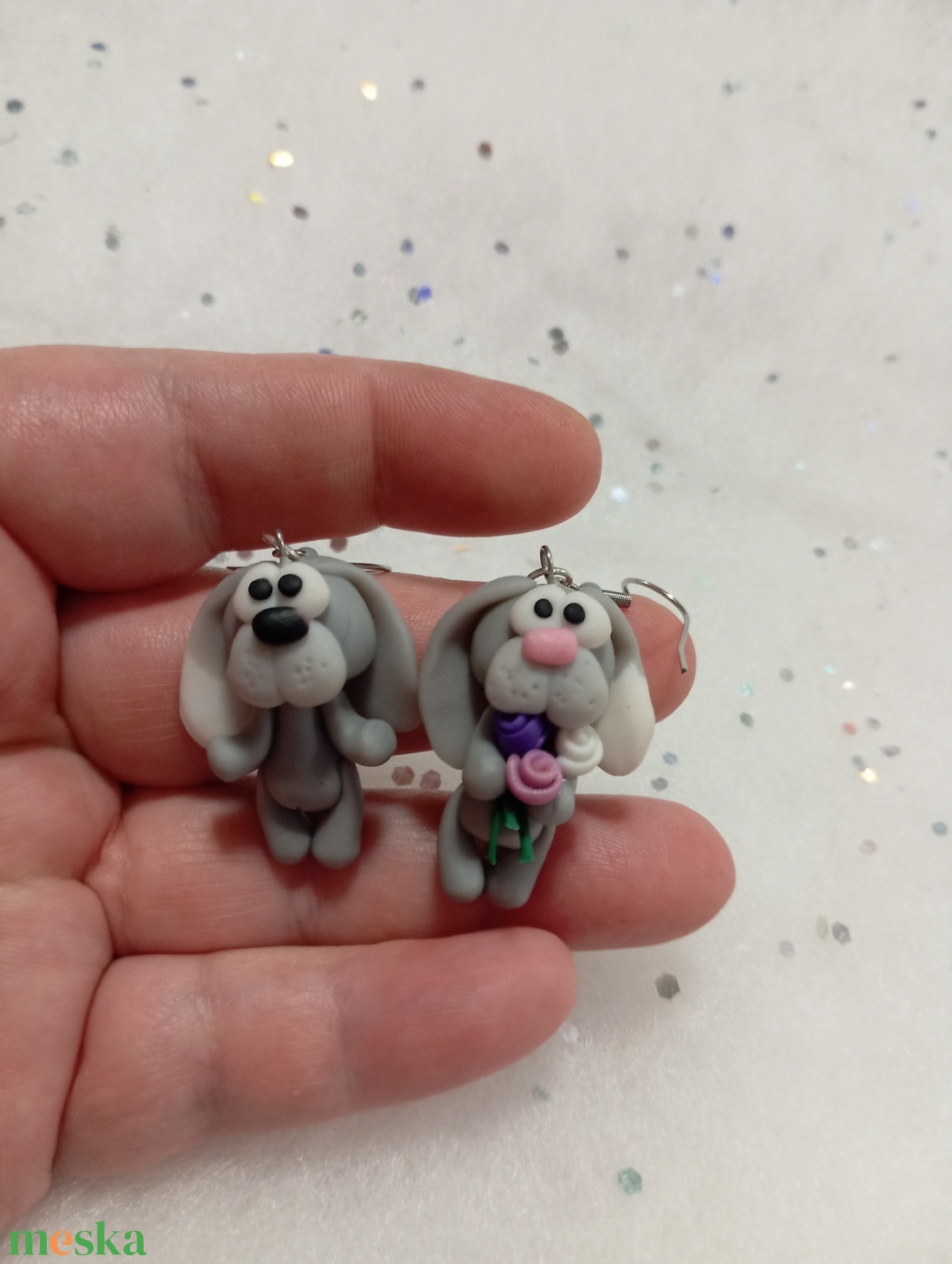 Nyuszi pár  fülbevaló  - ékszer - fülbevaló - lógó fülbevaló - Meska.hu