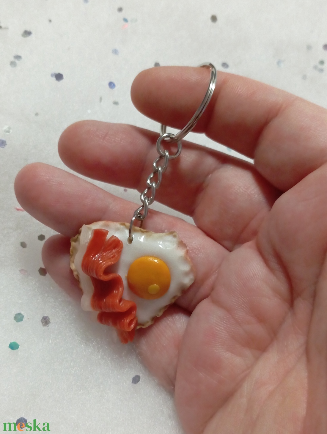 Tükörtojás baconnal kulcstartó  - táska & tok - kulcstartó & táskadísz - kulcstartó - Meska.hu