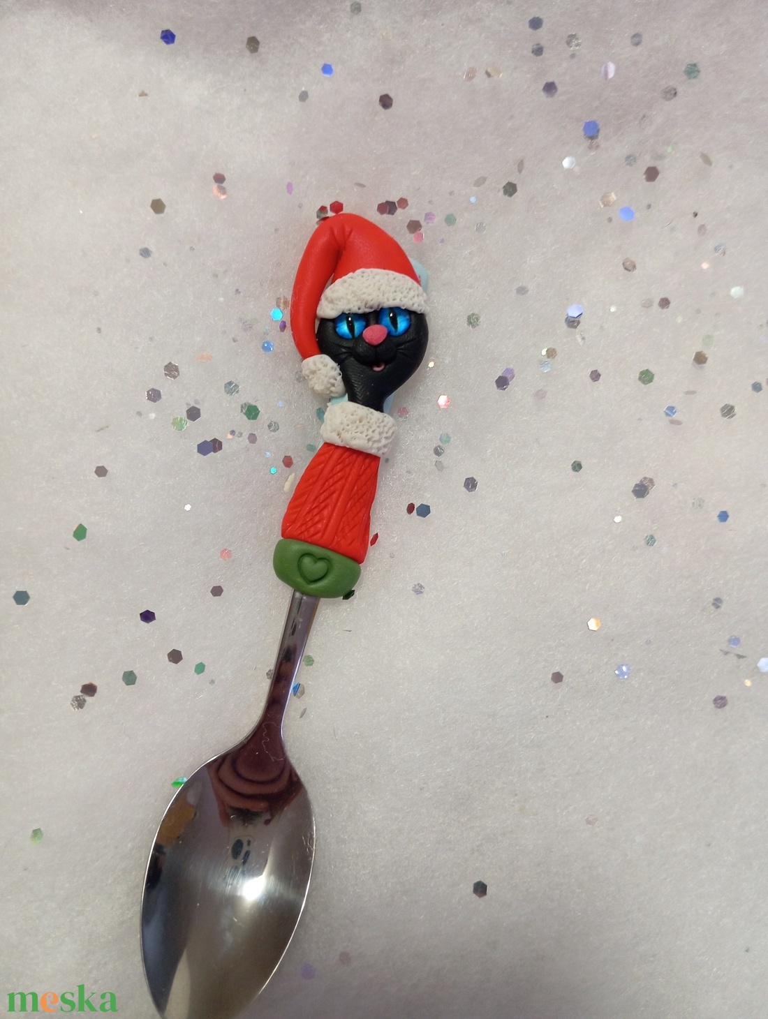 Fekete cica teáskanál kávéskanál - otthon & életmód - konyhafelszerelés, tálalás - tálalás - bögre & csésze - Meska.hu