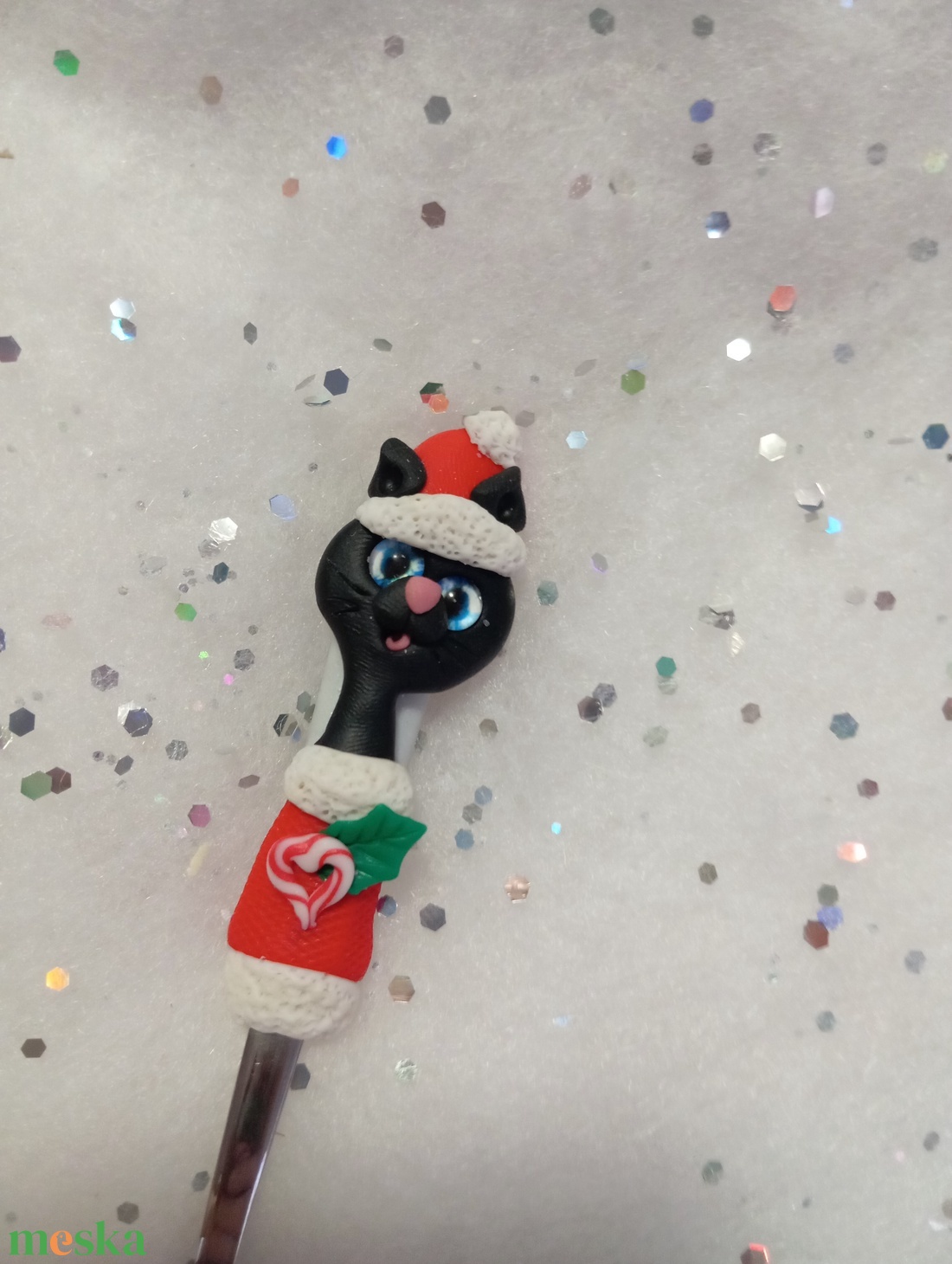 Fekete cica teáskanál kávéskanál - otthon & életmód - konyhafelszerelés, tálalás - tálalás - bögre & csésze - Meska.hu