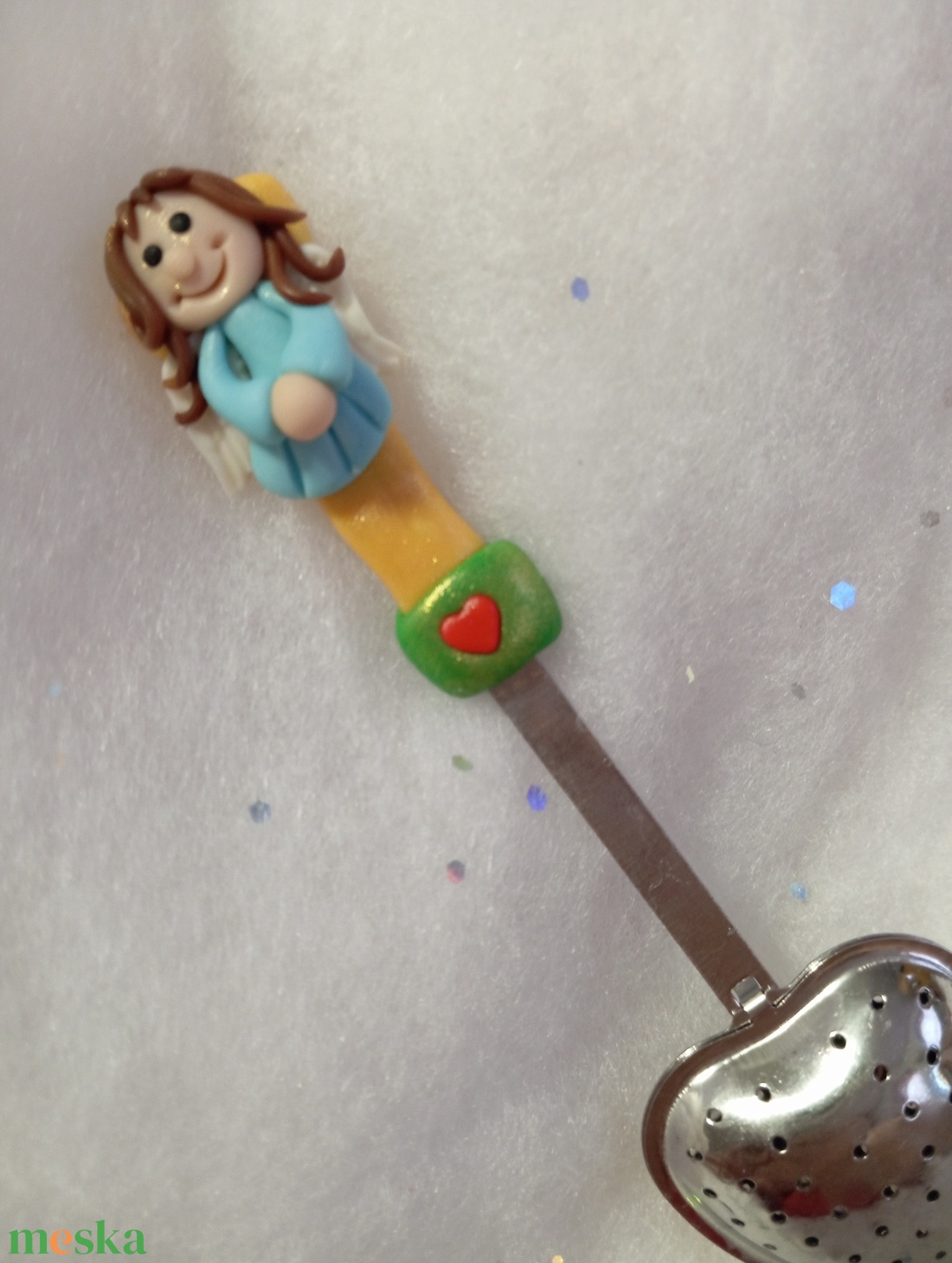 Angyalkás tea áztató szivecske - otthon & életmód - konyhafelszerelés, tálalás - tálalás - bögre & csésze - Meska.hu