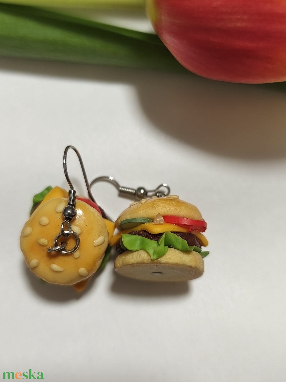 Hamburger fülbevaló  - ékszer - fülbevaló - lógó fülbevaló - Meska.hu