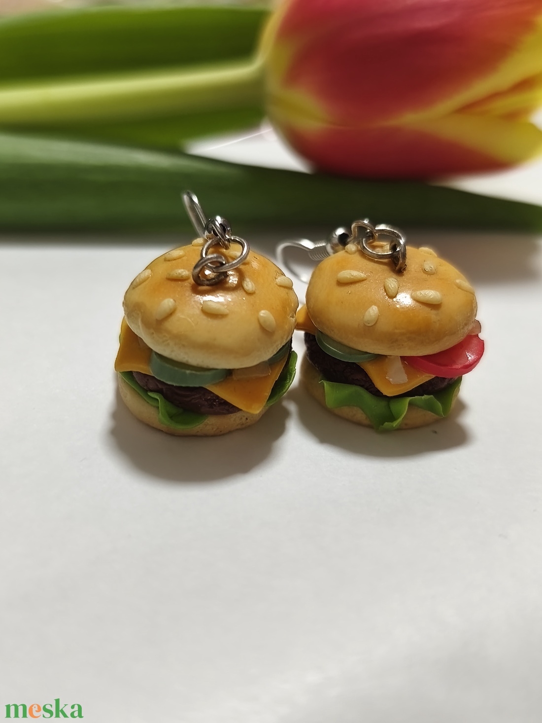 Hamburger fülbevaló  - ékszer - fülbevaló - lógó fülbevaló - Meska.hu