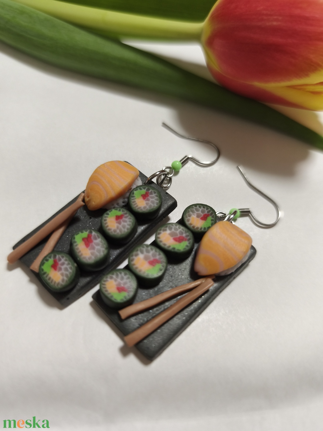 Sushi tál fülbevaló  - ékszer - fülbevaló - lógó fülbevaló - Meska.hu